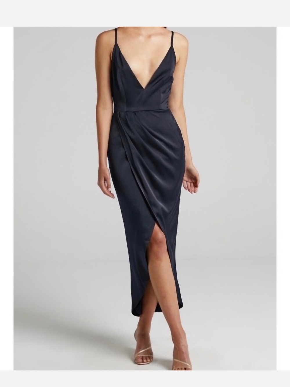 nwt Showpo Black shes a dreamer Satin Midi Dress with Spaghetti Straps